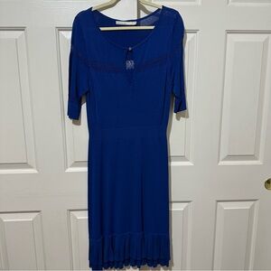 Karen Millen Women's Blue Knit Short Sleeve Dress Size 3/8 US Spring Easter EUC